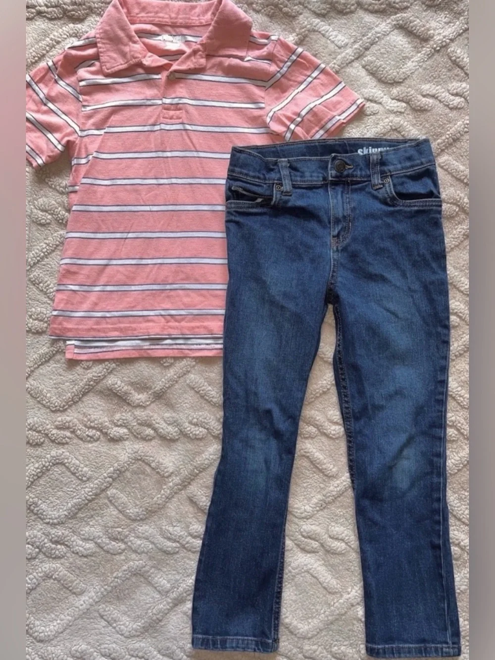 Boys Dress Shirt & Jeans Bundle - Short Sleeve Polo Top & Skinny Jeans, Size 5/6 - Picture 2 of 9